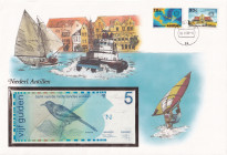 Netherlands Antilles, 5 Gulden, 1986, UNC, p22a, FOLDER
In its stamped and stamped special envelope.
Estimate: USD 50-100