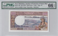 New Hebrides, 100 Francs, 1977, UNC, p18d
PMG 66 EPQ
Estimate: USD 50-100