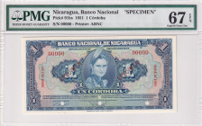Nicaragua, 1 Cordoba, 1951, UNC, p91bs, SPECIMEN
PMG 67 EPQ, Banco Nacional 
Estimate: USD 350-700