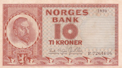Norway, 10 Kroner, 1959, AUNC, p31c
Estimate: USD 30-60