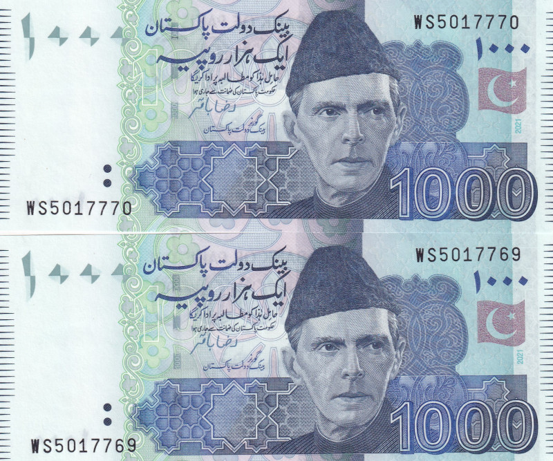 Pakistan, 1.000 Rupees, 2021, AUNC, p50, (Total 2 consecutive banknotes)
Estima...