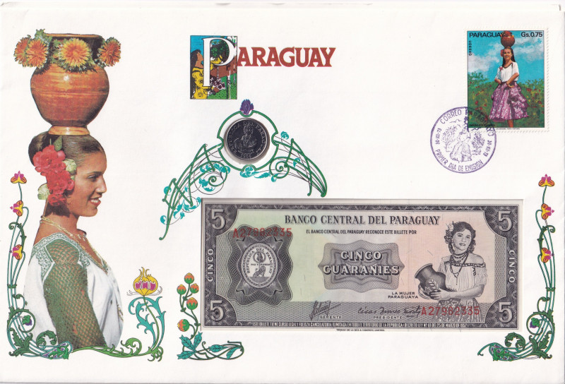 Paraguay, 5 Guaraníes, 1963, UNC, p195b, FOLDER
In its stamped and stamped spec...