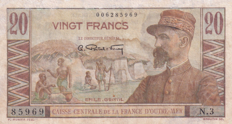 Saint Pierre & Miquelon, 20 Francs, 1950/1960, VF, p24
Stained, There is attrit...