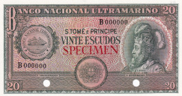 Saint Thomas & Prince, 20 Escudos, 1950, UNC, p36cts, SPECIMEN
Color Experiment, Banco Nacional Ultramarino
Estimate: USD 150-300