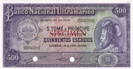 Saint Thomas & Prince, 500 Escudos, 1950, UNC, p39cts, SPECIMEN
Color Experiment, Banco Nacional Ultramarino
Estimate: USD 400-800