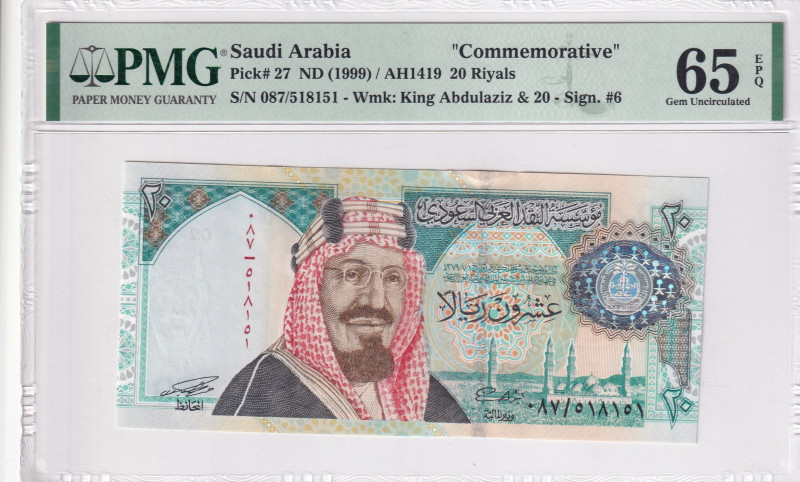 Saudi Arabia, 20 Riyals, 1999, UNC, p27
PMG 65 EPQ, Commemorative banknote
Est...