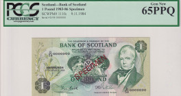 Scotland, 1 Pound, 1984, UNC, p111fs, SPECIMEN
PCGS 65 PPQ
Estimate: USD 100-200