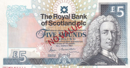 Scotland, 5 Pounds, 1987, UNC, p347a, SPECIMEN
Estimate: USD 200-400