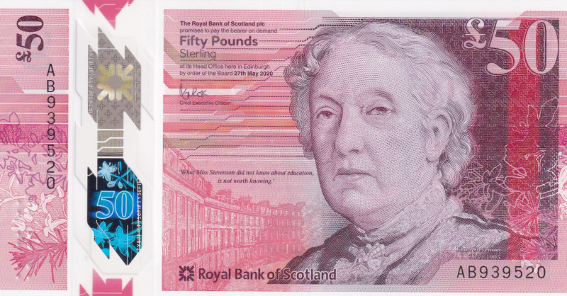 Scotland, 50 Pounds, 2020, UNC(-), pNew
Polymer plastics banknote, Bank of Scot...