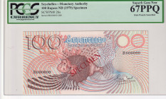 Seychelles, 100 Rupees, 1979, UNC, p26s, SPECIMEN
PCGS 67 PPQ, Monetary Authority
Estimate: USD 600-1200