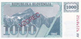Slovenia, 1.000 Tolarjev, 1992, UNC, p9bs, SPECIMEN
Estimate: USD 20-40