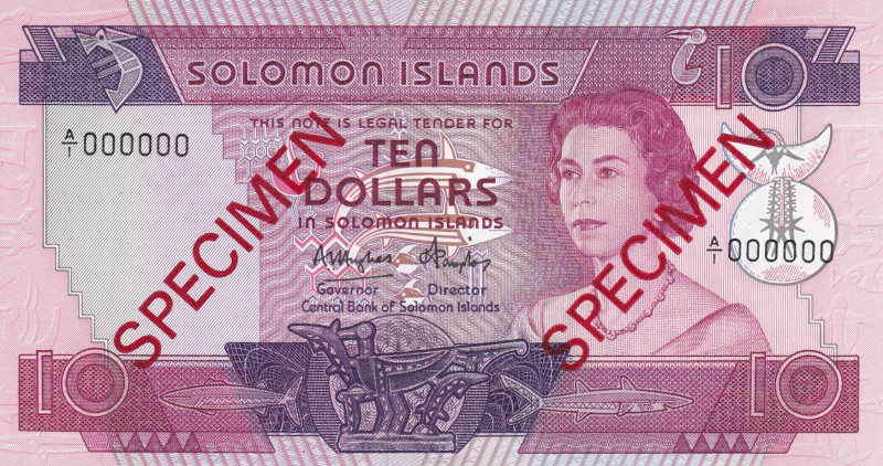 Solomon Islands, 10 Dollars, 1984, UNC, p11s, SPECIMEN
Queen Elizabeth II. Potr...