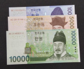 South Korea, 1.000-5.000-10.000 Won, 2006/2007, UNC, p54; p55; p56, (Total 3 banknotes)
Estimate: USD 20-40