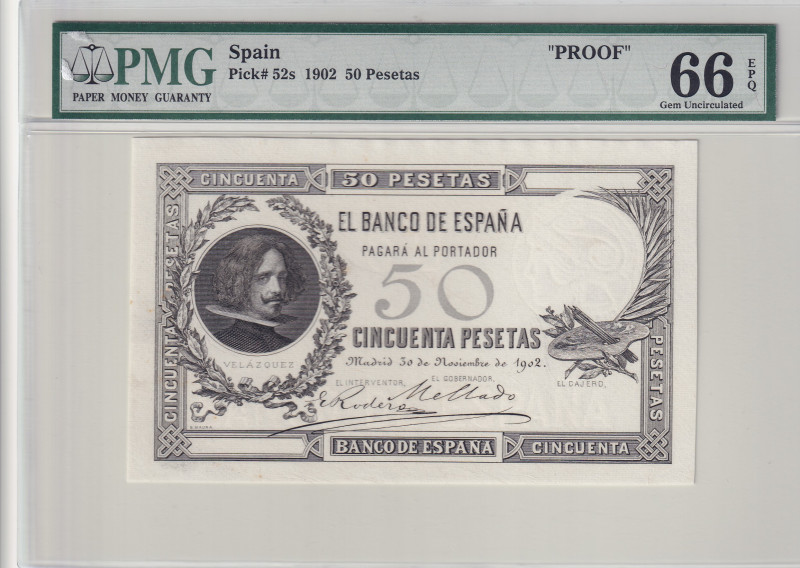 Spain, 50 Pesetas, 1902, UNC, p52s, PROOF
PMG 66 EPQ, El Banco De Espana
Estim...