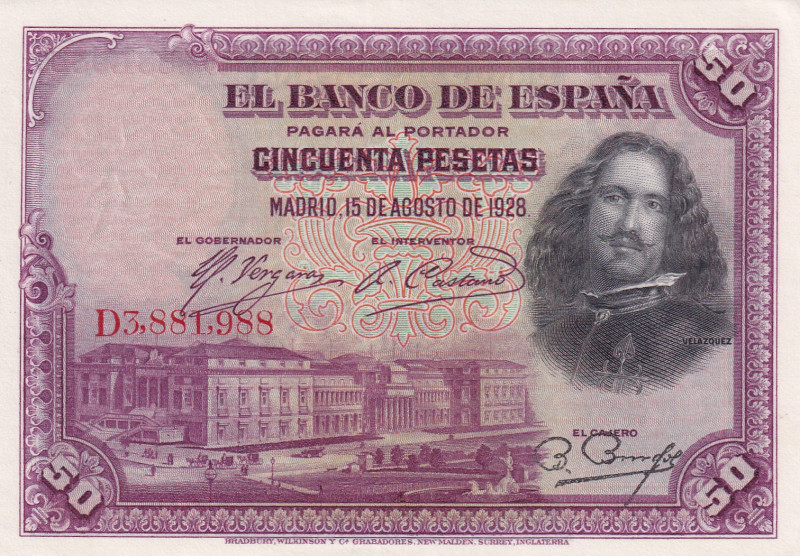 Spain, 50 Pesetas, 1928, UNC, p75c
Estimate: USD 20-40