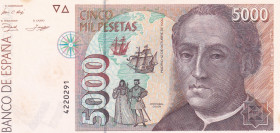 Spain, 5.000 Pesetas, 1992, UNC, p165
Slightly stained
Estimate: USD 30-60