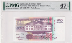 Suriname, 100 Gulden, 1991, UNC, p139a
PMG 67 EPQ, High condition 
Estimate: USD 50-100