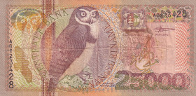Suriname, 25.000 Gulden, 2000, VF, p154
There are pinholes, openings and stains
Estimate: USD 125-250
