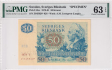 Sweden, 50 Kronor, 1979, UNC, p53cs, SPECIMEN
PMG 63 EPQ
Estimate: USD 40-80