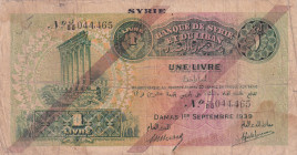 Syria, 1 Livre, 1939, FINE, p40c
Estimate: USD 20-40