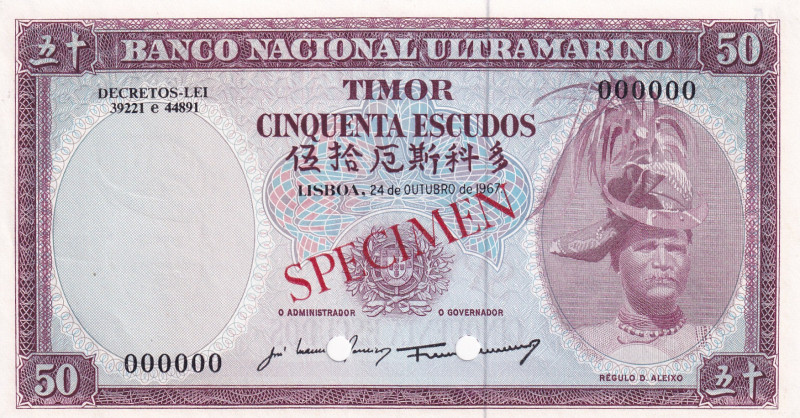 Timor, 50 Escudos, 1967, UNC, p27ct, SPECIMEN
Color Experiment, Banco Nacional ...