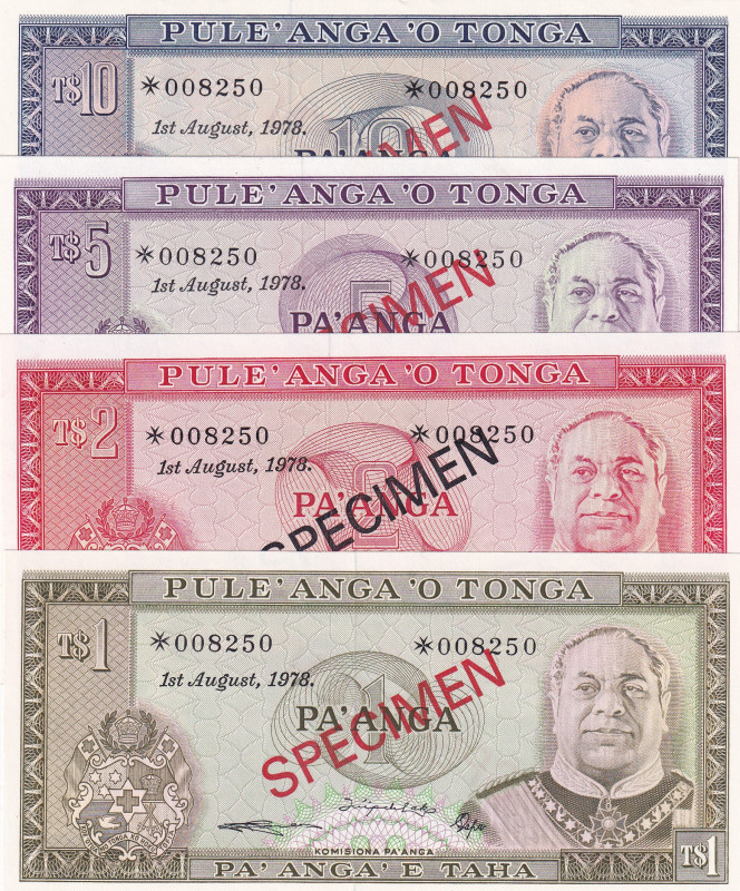 Tonga, 1-2-5-10 Pa'anga, 1978, UNC, p19CS1; p20CS1; p21CS1; p22CS1, SPECIMEN
(T...