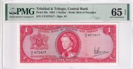 Trinidad & Tobago, 1 Dollar, 1964, UNC, p26c
PMG 65 EPQ, Queen Elizabeth II. Potrait, Central Bank
Estimate: USD 150-300