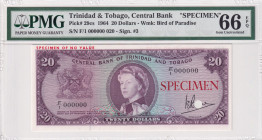 Trinidad & Tobago, 20 Dollars, 1964, UNC, p29cs, SPECIMEN
PMG 66 EPQ, Queen Elizabeth II. Potrait, Central Bank
Estimate: USD 750-1500