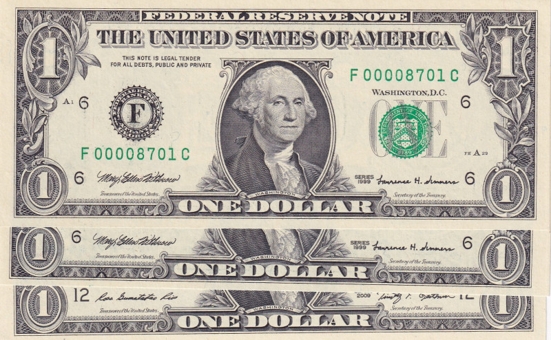 United States of America, 1 Dollar, 1999/2009, UNC, p504; p530, (Total 3 banknot...