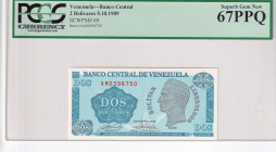 Venezuela, 2 Bolívares, 1989, UNC, p69
PCGS 67 PPQ, High Condition
Estimate: USD 25-50