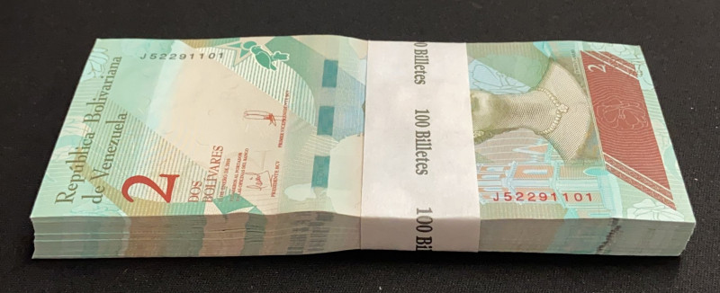 Venezuela, 2 Bolívares, 2018, UNC, p101, BUNDLE
(Total 100 consecutive banknote...