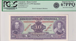 Venezuela, 10 Bolívares, 1976, UNC, p51s2, SPECIMEN
PCGS 67 PPQ High Condition 
Estimate: USD 75-150