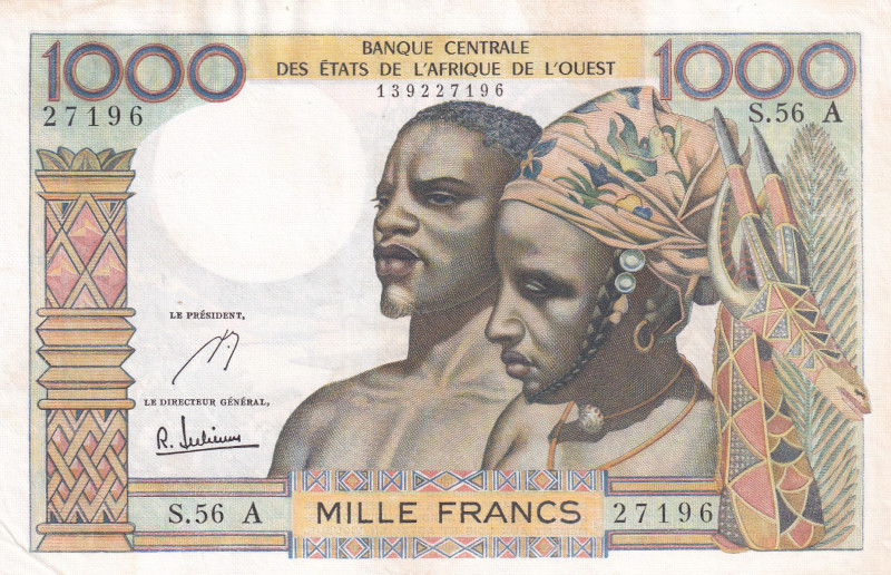 West African States, 1.000 Francs, 1959/1965, UNC(-), p103Ae
Slightly stained
...