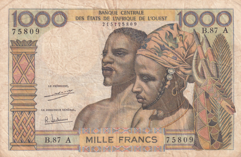 West African States, 1.000 Francs, 1959/1965, VF, p103Ah
"A'' Ivory Coast, Stai...