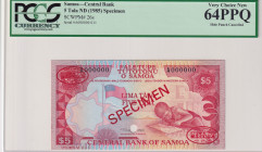 Western Samoa, 5 Tala, 1985, UNC, p26s, SPECIMEN
PCGS 64 PPQ
Estimate: USD 60-120