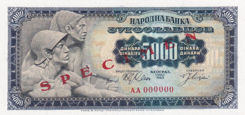 Yugoslavia, 5.000 Dinara, 1963, UNC, p76s, SPECIMEN
Estimate: USD 50-100