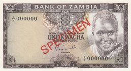 Zambia, 1 Kwacha, 1976, UNC, p194s, SPECIMEN
There is a very small fracture in the lower right corner.
Estimate: USD 50-100