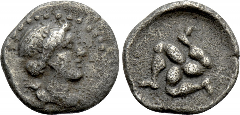 PAMPHYLIA. Uncertain. Obol (Circa 4th century BC). 

Obv: Draped bust of Artem...