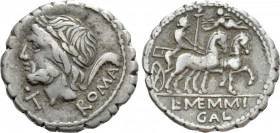 L. MEMMIUS GALERIA. Serrate Denarius (106 BC). Rome