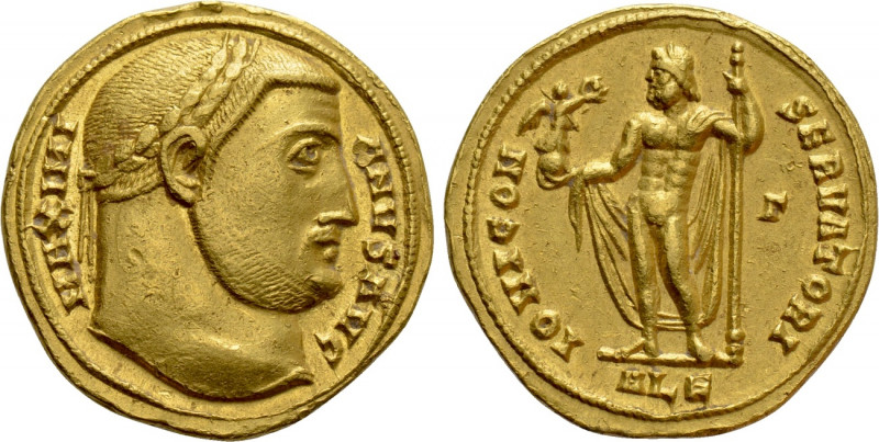 GALERIUS (305-311). GOLD Aureus. Alexandria. 

Obv: MAXIMIANVS AVG. 
Laureate...