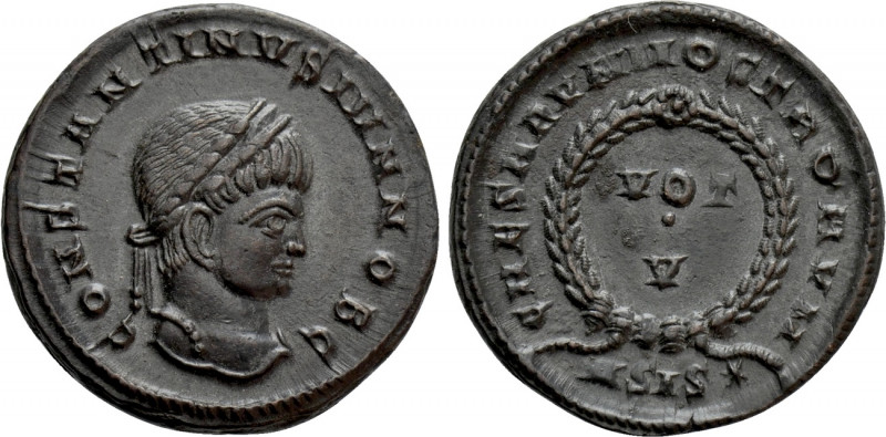 CONSTANTINE II (Caesar, 316-337). Follis. Siscia. 

Obv: CONSTANTINVS IVN NOB ...