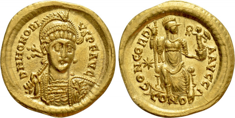 HONORIUS (393-423). GOLD Solidus. Constantinople. 

Obv: D N HONORIVS P F AVG....