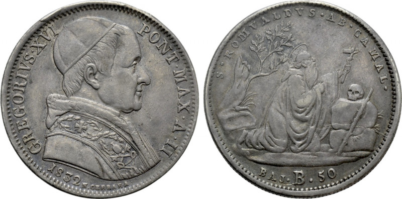 ITALY. Papal States. Gregorius XVI (1831-1846). 50 Baiocchi (1832/II). Bologna. ...