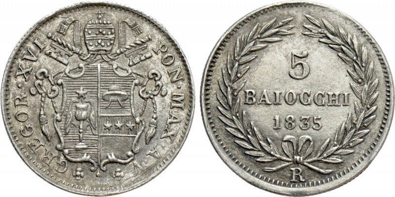 ITALY. Papal States. Gregorius XVI (1831-1846). 5 Baiocchi (1835/V). Rome. 

O...