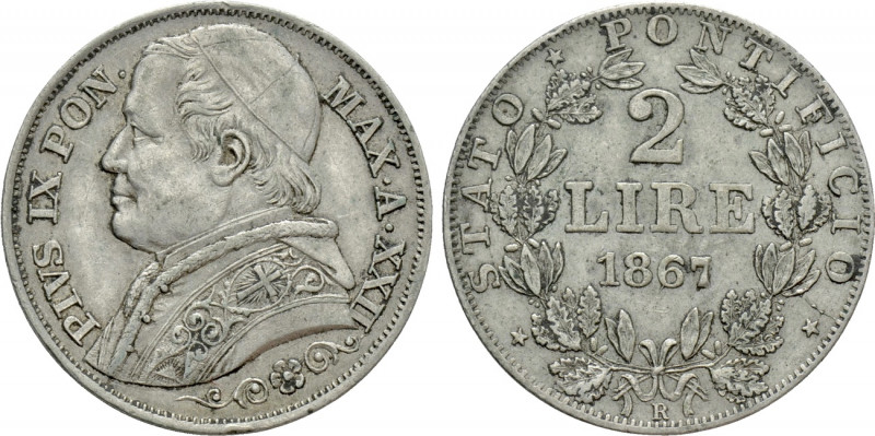 ITALY. Papal States. Pius IX (1846-1878). 2 Lire (1867/XXII). Rome. 

Obv: PIV...