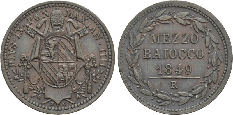 ITALY. Papal States. Pius IX (1846-1870). 1/2 Baiocco (1849/IIII). Rome. 

Obv...