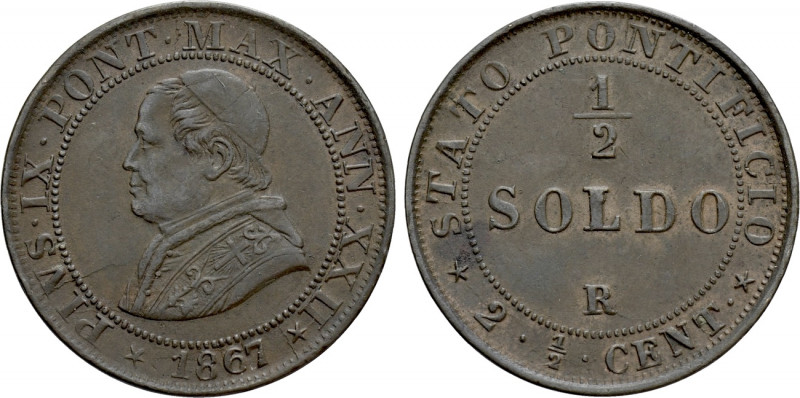 ITALY. Papal States. Pius IX (1846-1870). 1/2 Soldo (1867/XXII). Rome. 

Obv: ...