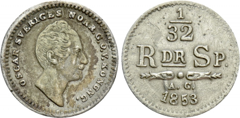 SWEDEN. Oscar I (1844-1859). 1/32 Riksdaler (1853-AG). 

Obv: OSCAR SVERIGES N...