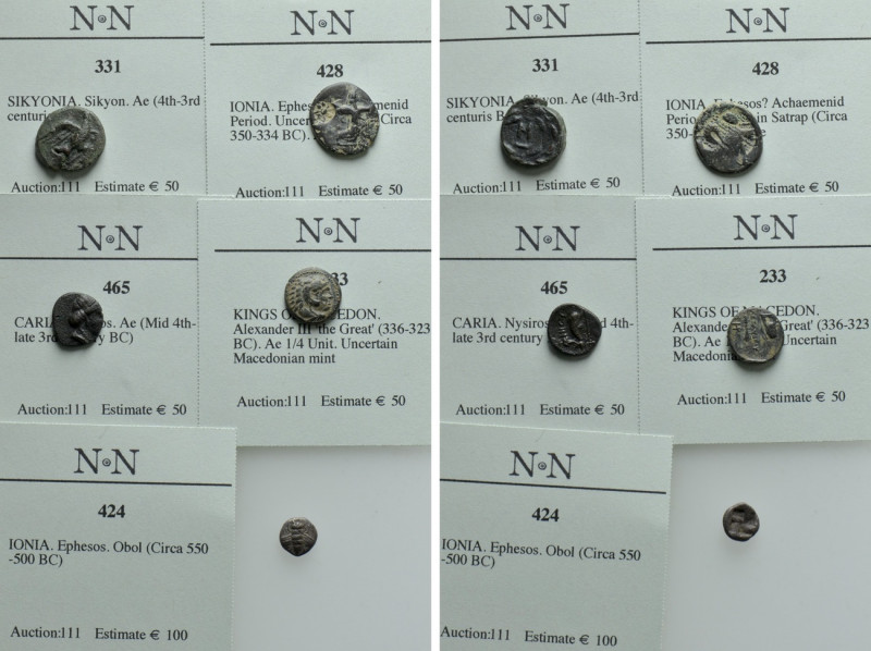 5 Greek Coins. 

Obv: .
Rev: .

. 

Condition: See picture.

Weight: g....