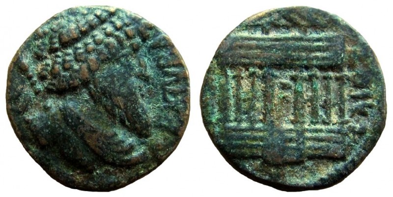 Kings of Numidia. Juba I, circa 60-46 BC. AE Denarius.

Obverse: Diademed and ...